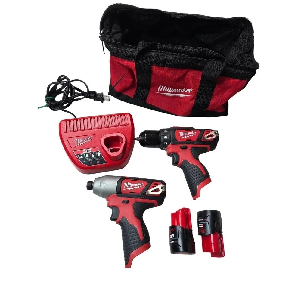 Milwaukee M12 Cordless Drill‎ and Impact Driver Combo Kit 2407-20 2462-20 Bag B3